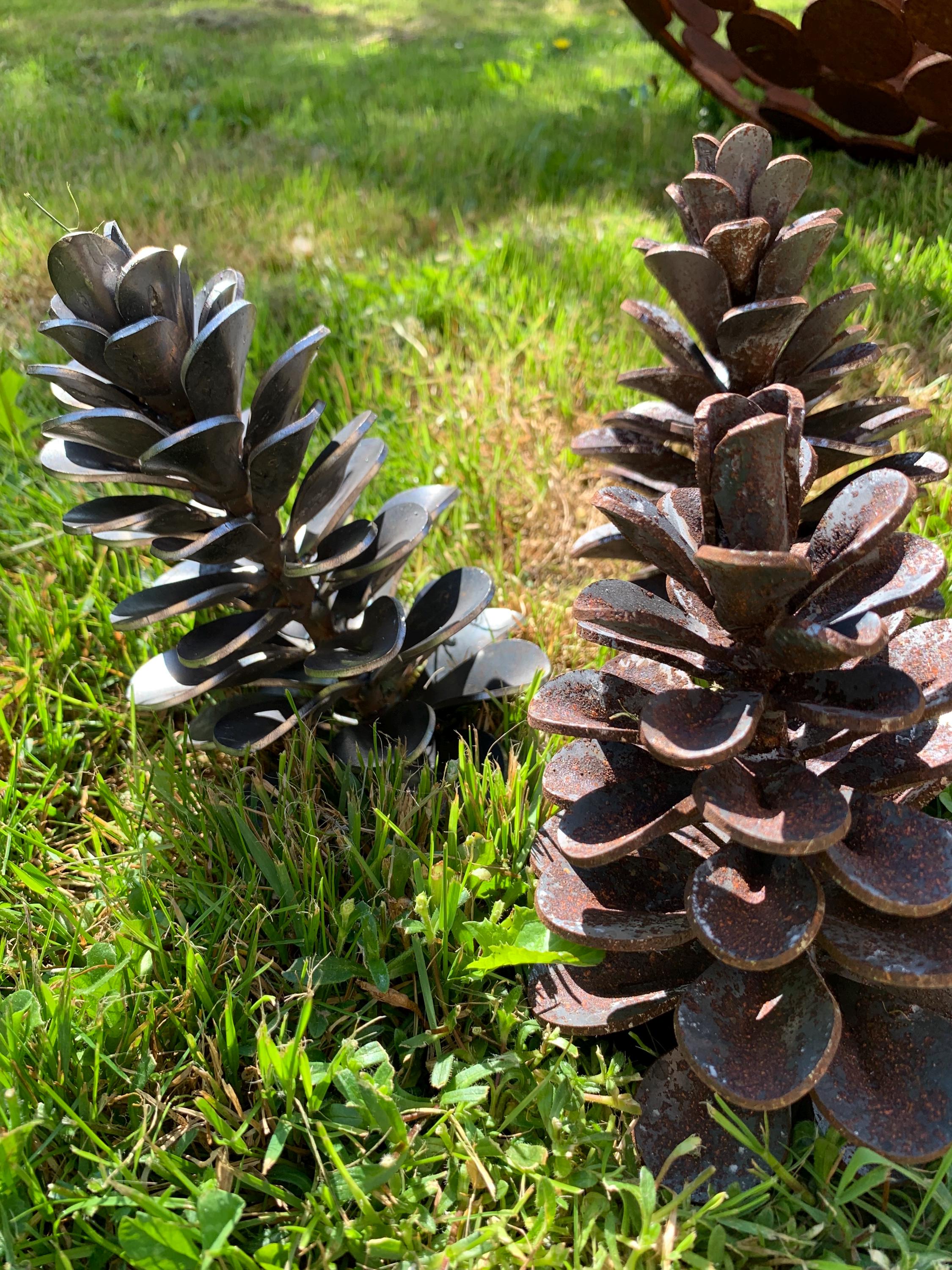 Rusted Pine Cone Sculpture - size 20 cm x 9 cm