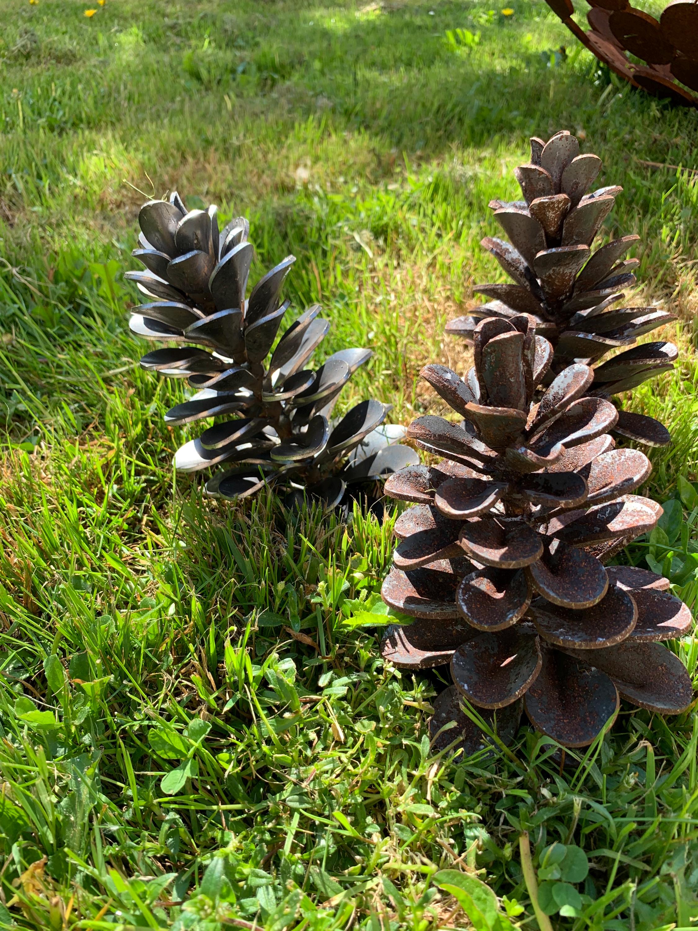 Rusted Pine Cone Sculpture - size 20 cm x 9 cm
