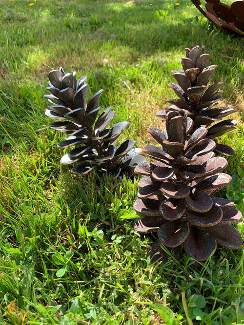 Rusted Pine Cone Sculpture - size 20 cm x 9 cm